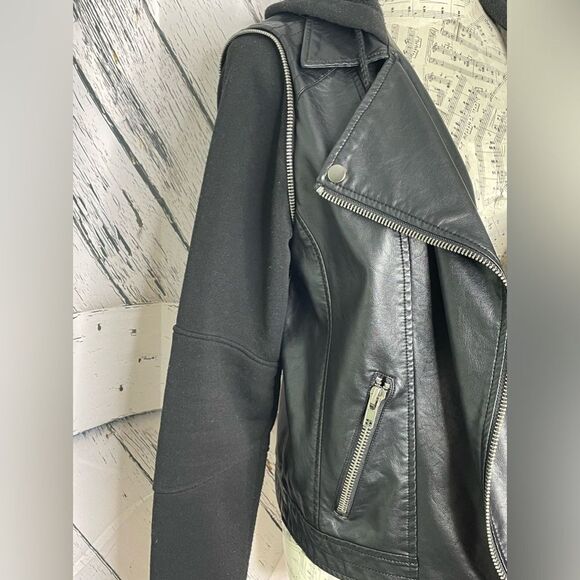 JOLT FAUX LEATHER HOODIE JACKET BLACK SIZE L - Picture 3 of 7
